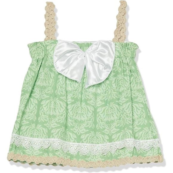 Sado NWT green boho Fleur-de-lis lace strappy tank top with big bow detail SZ 3T - Picture 1 of 6